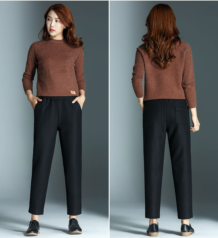 Quần culottes nữ ống rộng cạp cao dáng suông chất len mềm mại — Màu đen chi tiết 29
