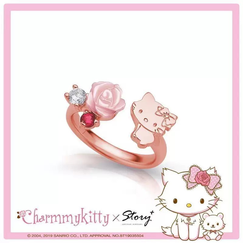 Кольцо (Hello Kitty) регулируемое, розовое золото, мультяшный дизайн, открыто универсальный размер