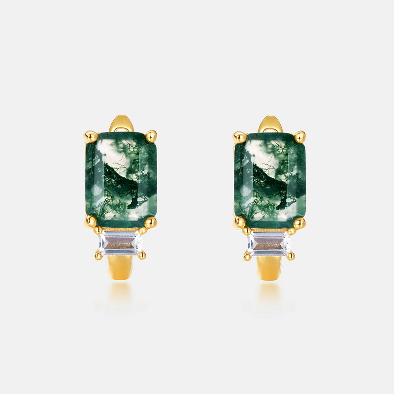 Pendientes de oro de 10k chapados en plata S925 exclusivamente transfronterizos Pendientes pequeños frescos y versátiles Pendientes de piedra preciosa de ágata de agua natural