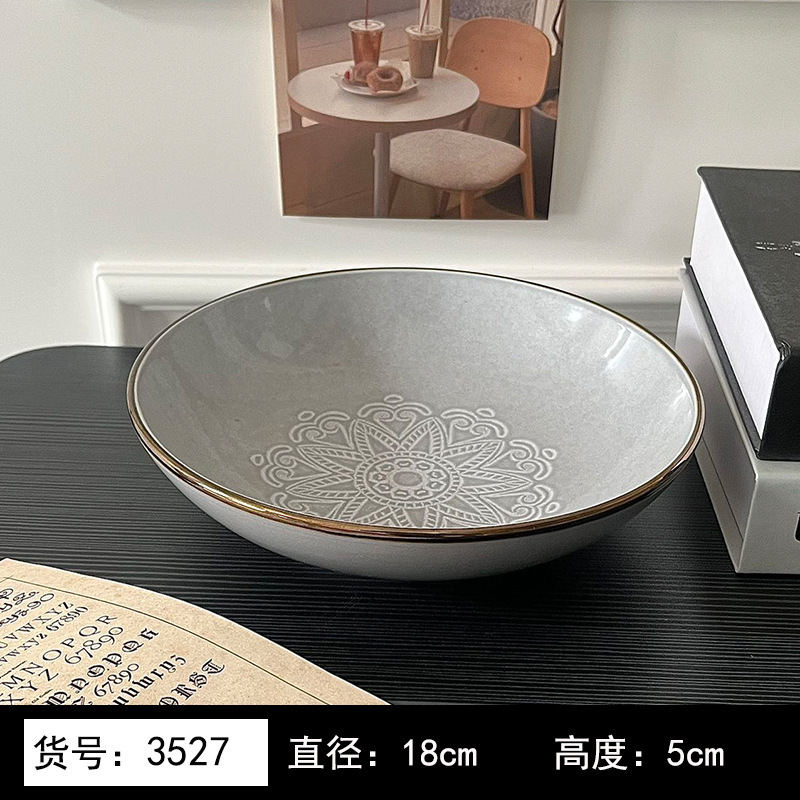 8英寸浅黄色釉下彩植物花卉图案北欧风格汤盘陶瓷餐具 8英寸汤B&|undefined