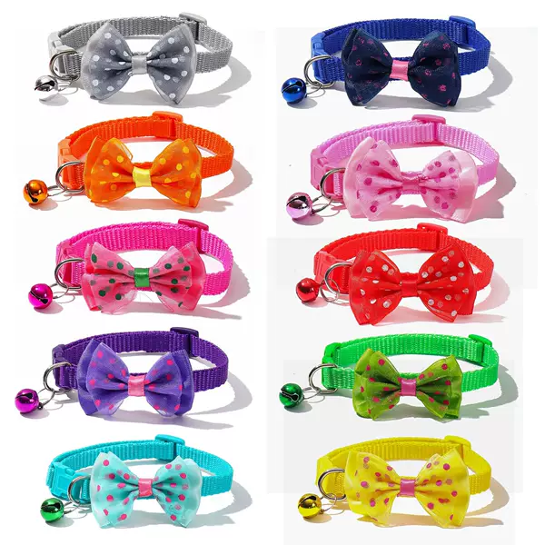 1.0 Polka Dot Bow Pet Collar, Adjustable with Bell, Suitable for Small Cats and Dogs, Bow Tie Kitten