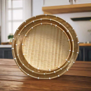 Bamboo Woven Drying Tray for Drying Items, Bamboo Woven Small Basket for Drying Vegetables, Handmade Round Non-Perforated Storage Basket