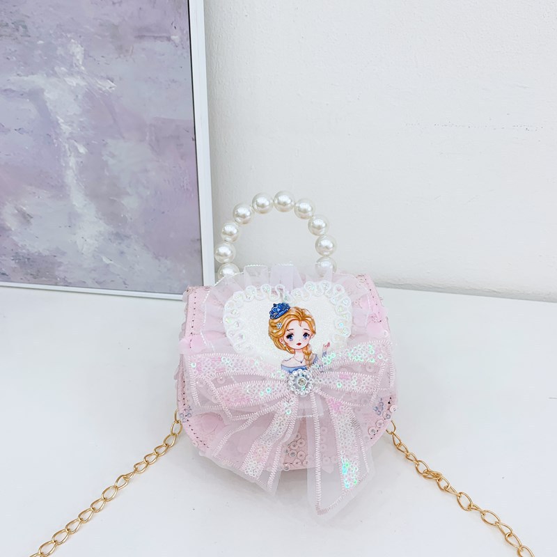 Nuevo comercio exterior de encaje flor de hombro para niñas bolsos de moda perlas arco bolsos de niños bolsos de cambio de dibujos animados