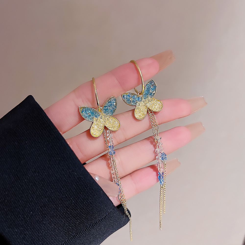 Fashion Butterfly Copper Inlay Zircon Drop Earrings 1 Pair