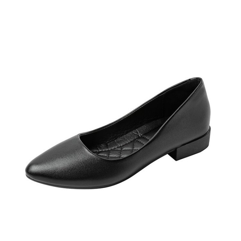 Zapatos planos de mujer con punta en pico para comercio exterior al por mayor, zapatos de trabajo de cuero suave con suela blanda, zapatos de mujer versátiles de tacón bajo.