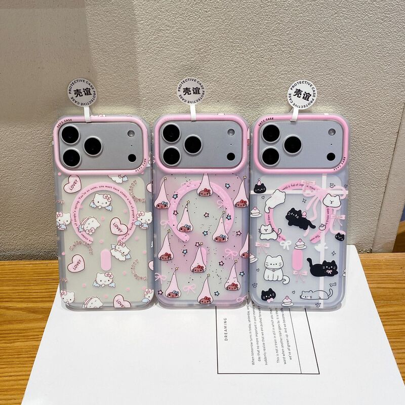 Suitable for Apple 17Promax Card Cute Skin Magnetic Hello Kitty Mobile Phone Case Cute Cartoon Protective Cover
