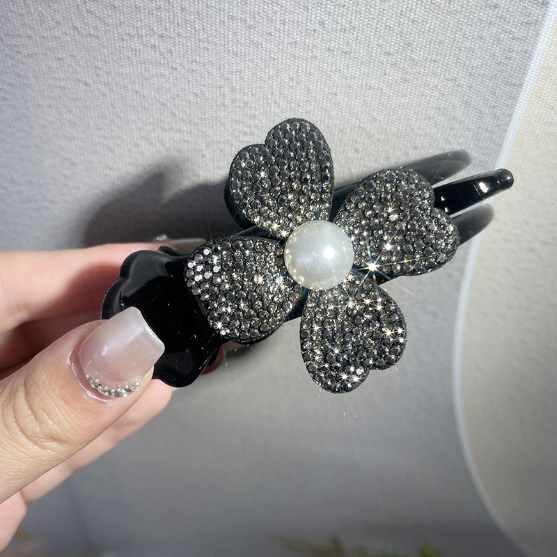 大号丸子头水钻花朵抓夹女高马尾发夹固定神器鲨鱼夹夏季发卡抖音