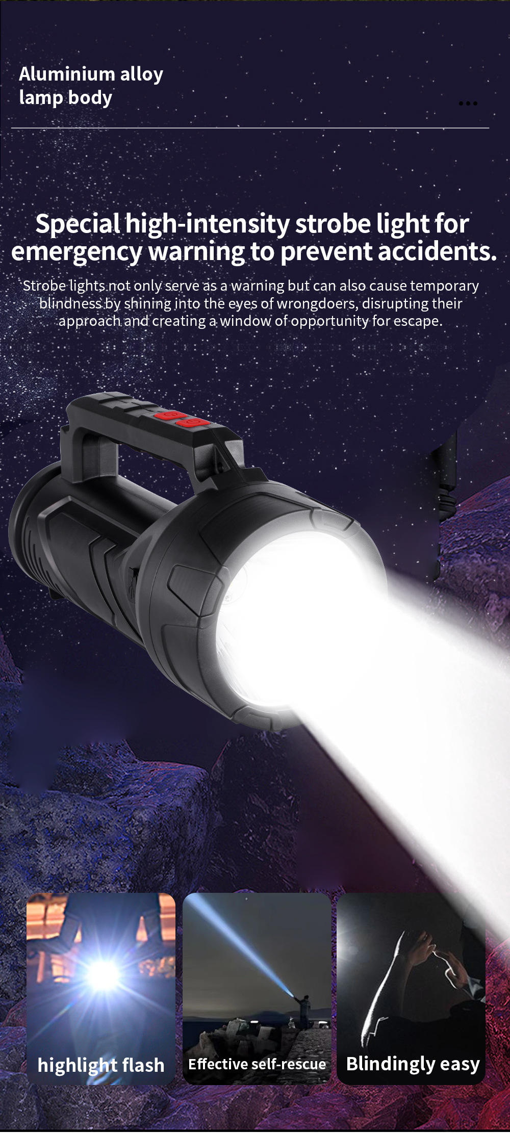 Outdoor Camping Campsite Stretchable Tail Searchlight High Power Strong Light Long Range Flashlight_voghion.com