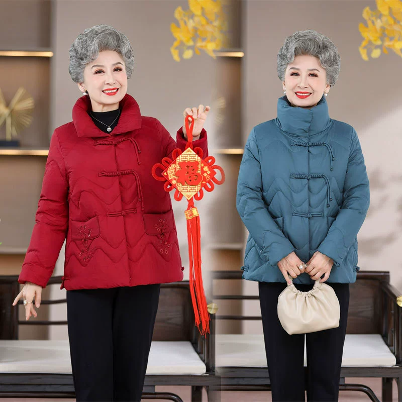 Пуховик для пожилых людей, утолщенный зимний белый пуховик на утином пуху, модное зимнее хлопковое пальто для бабушек в западном стиле для среднего и пожилого возраста