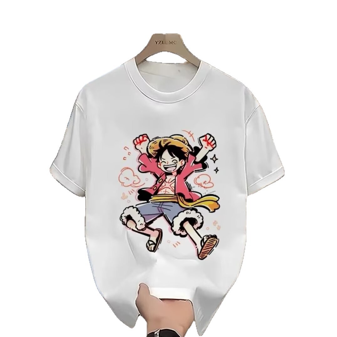 Japanese cartoon design cotton summer T-shirt with a round collar