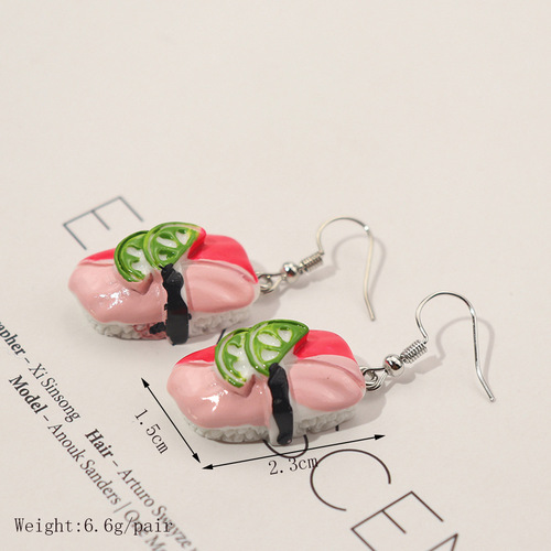 Japanese Harajuku style creative food and toys personalized simulation salmon sushi earrings cross-border funny foodie earrings