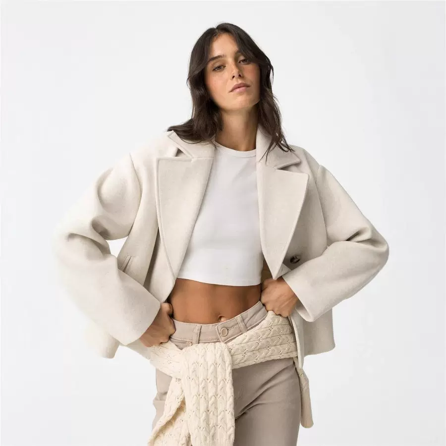 2025秋季新款女装毛呢外套欧美风时尚简约百搭双排扣女士毛呢外套