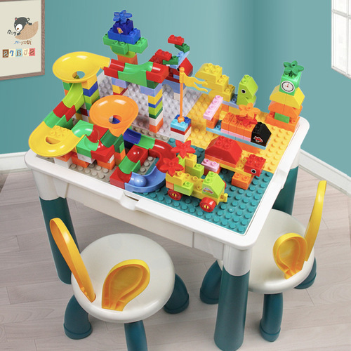 Multi-functional block table, large particle panel compatible with Lego educational game toys, assembly for boys and children aged 3-6 years