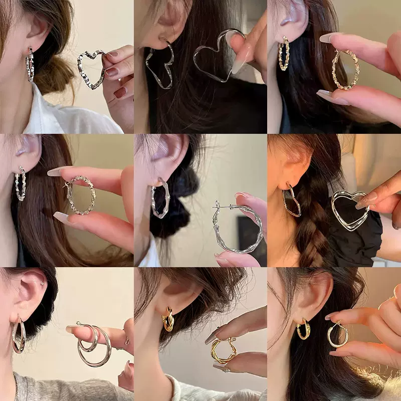 夸张个性耳圈金属大耳环925纯银耳环耳饰女银色素圈欧美风网红款