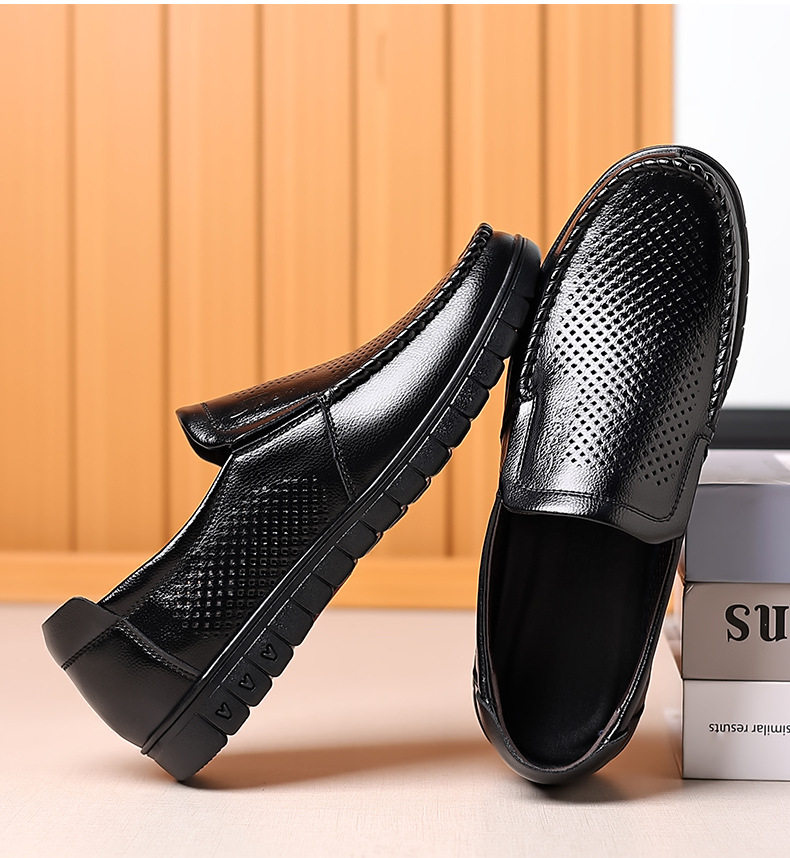 Dép sandal nam da bò thật thoáng khí lỗ rỗng, đế cao 1-3 cm, kiểu mùa hè — nâu, đen chi tiết 17
