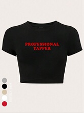 J 24818 Crop Top Print T-Shirt ¶Ěӡ��T�� �W���羳���R