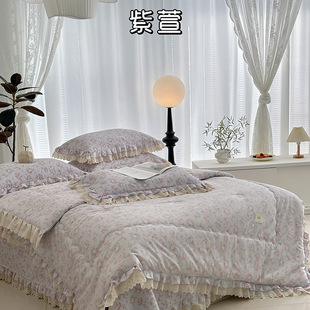 2025 new cotton cotton spring and autumn quilt sand wash bed cover four-piece Korean lace four-piece bedding