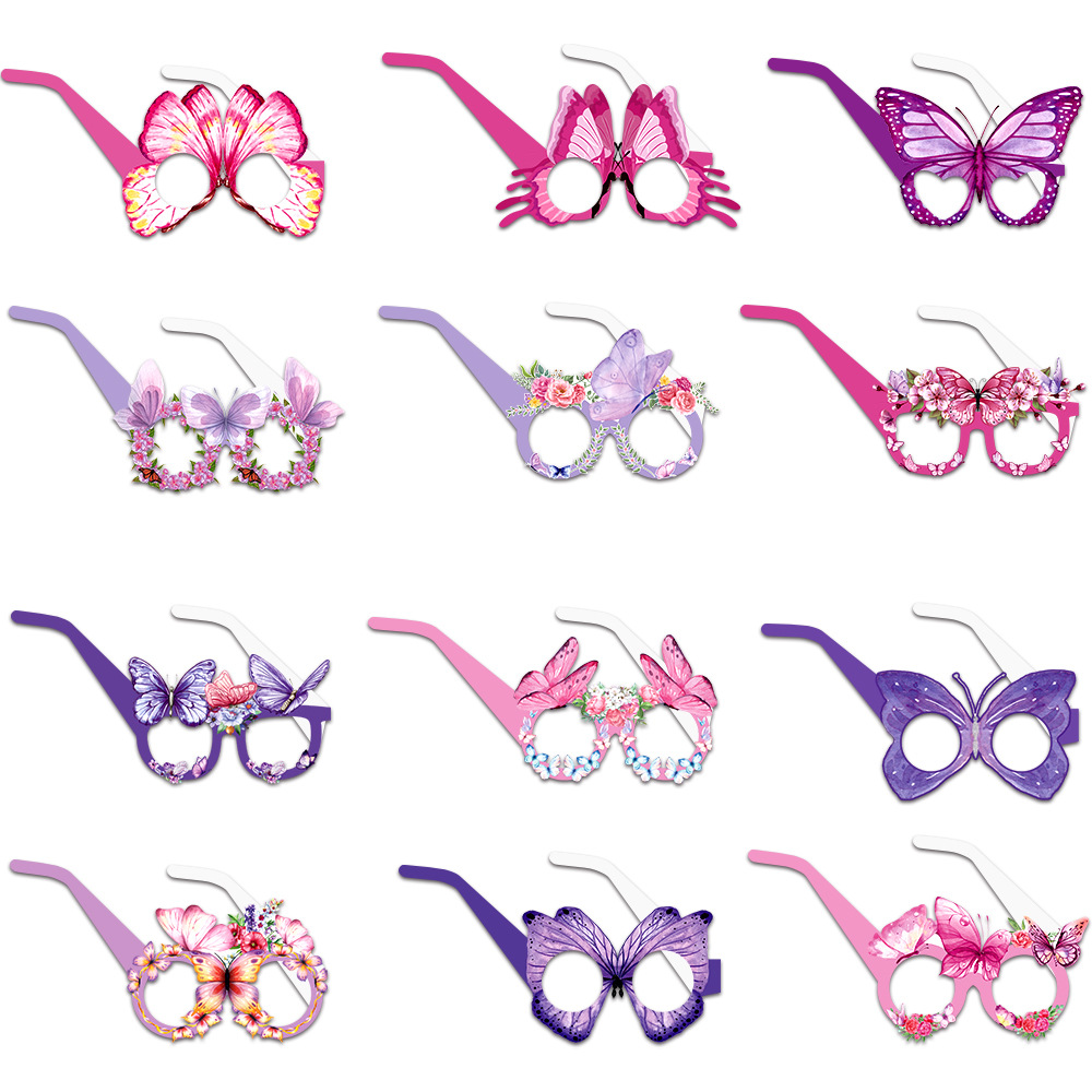 Gafas de papel de mariposa hermosas - Nuevo modelo transfronterizo, para fiestas de cumpleaños, accesorios de fotografía divertidos para niños y adultos