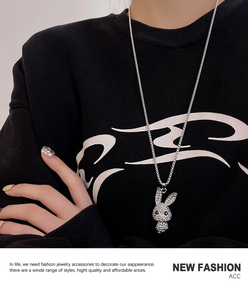 Personalized Fashion Hip-hop Rabbit Necklace Full Of Diamond Trend Pendant Temperament Sweater Chain display picture 8