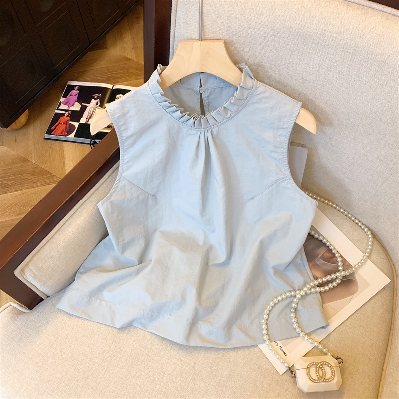 Real Shot 2024 Summer New Round Neck Sleeveless Shirt Top Small Elegant Sweet Style Short Shirt Women's Clothing Real Shot 2024 Summer New Round Neck Sleeveless Shirt Top Small Elegant Sweet Style Short Shirt Women's Clothing