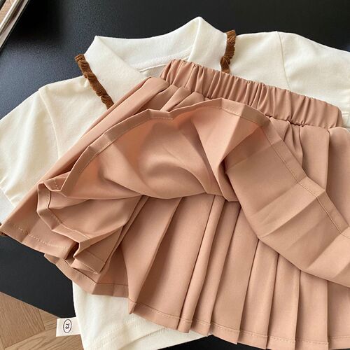 Children's college style summer clothes 0-6 years old summer girls T-shirt bear Polo shirt solid color shorts baby contrasting skirt