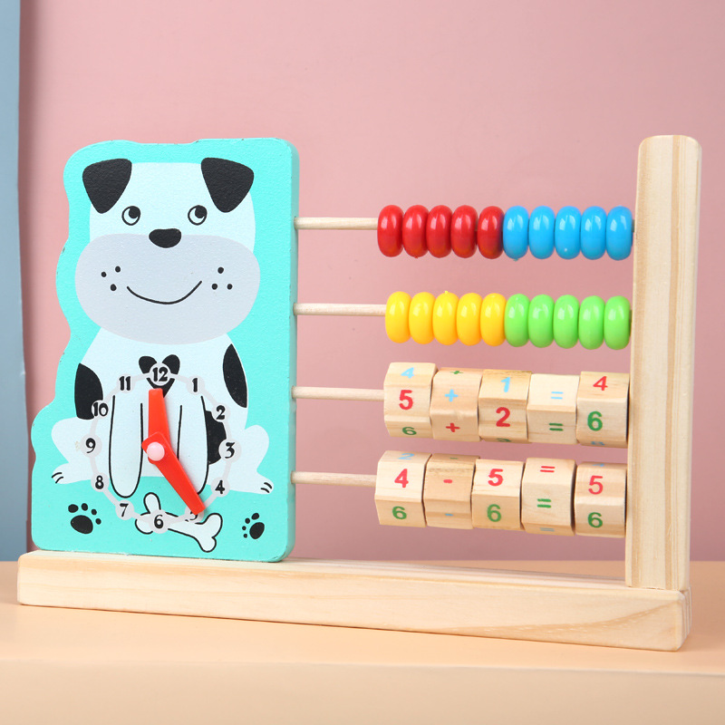 Soporte de cálculo de reloj animal de dibujos animados de madera multifuncional para niños