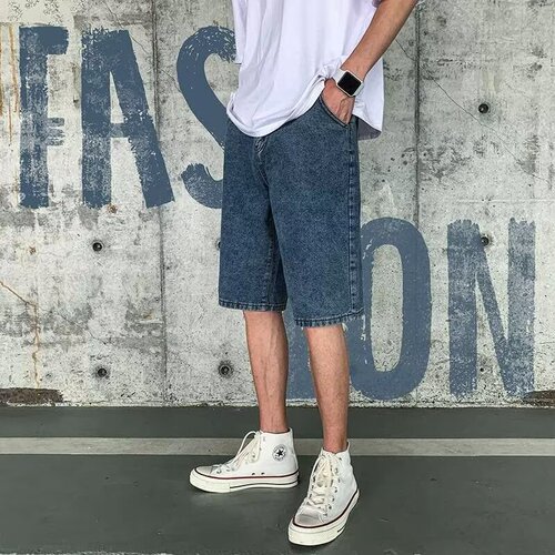 2025 summer new high-waist five-quarter denim shorts, men's loose, wide-leg, slimming, all-matching fashionable straight pants