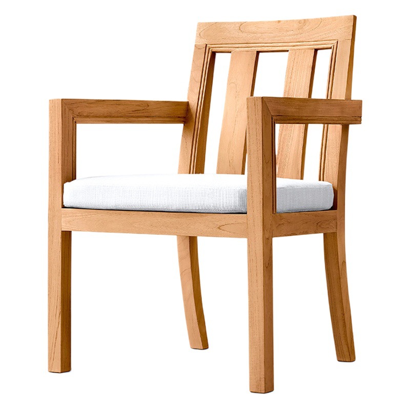 Conjunto de mesa y sillas de teca para patio de villa, madera maciza con acabado envejecido, madera anticorrosiva, mesa y sillas de exterior resistentes al agua y al sol.
