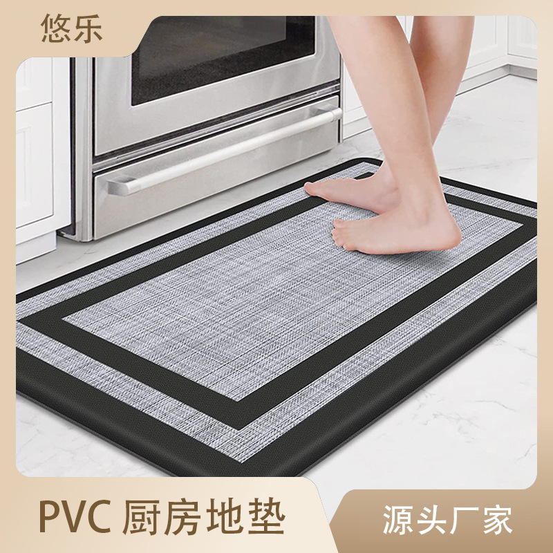 Amazon new double-Frame leather kitchen PVC floor mat oil-proof waterproof household door mat washable foot mat