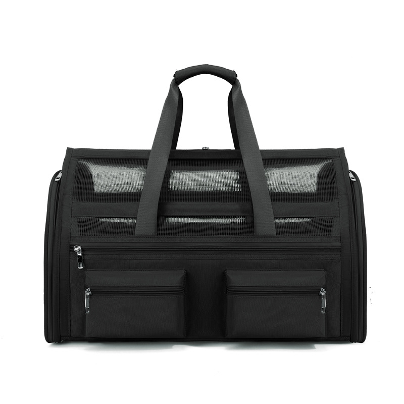 Carrier Bag With Double Outer Pockets, Large Space For Pet Supplies, Breathable Crossbody Dog Bag, Car And Airplane Cat_voghion.com