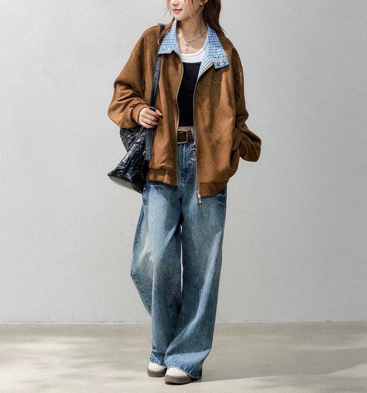 CHANTnd 格子拼接麂皮绒外套女款秋季350G空气层棒球服休闲夹克|undefined