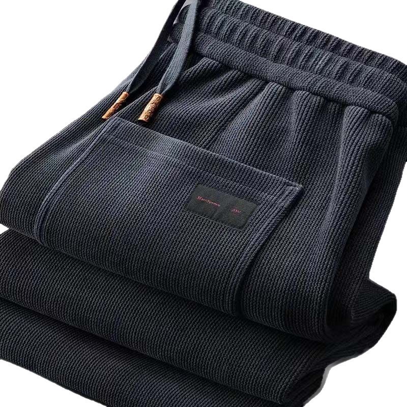 2025 pantalones casuales de terciopelo más pantalones casuales de invierno para hombres calentados y sueltos de tamaño recto de cintura elástica tendencia pantalones largos