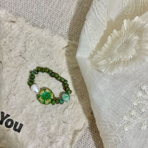 Handmade Retro Instagram Beaded Colorful Tulip Small Jade Rice Bead Ring Ornament