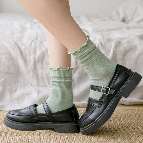Spring and Autumn Piles of Socks for Women Japanese Retro Color Mori Cotton Socks Mid-calf Curved Calf Short Boot Sock Covers Xiaohongshu