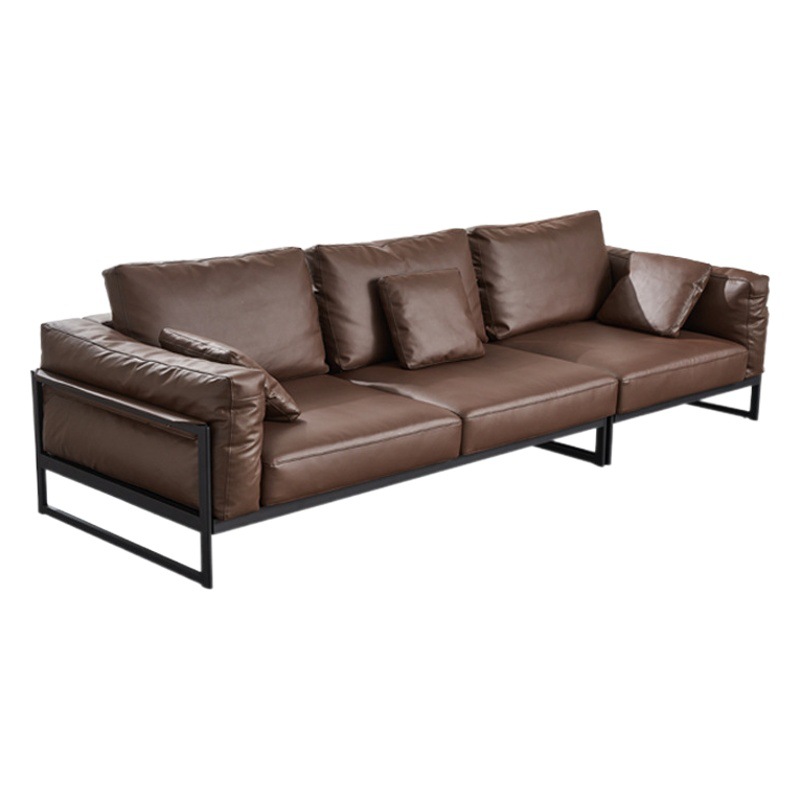 Sofá de cuero minimalista italiano sala de estar minimalista moderna primera capa de piel de vaca estilo industrial luz lujo fila recta sofá de cuero image 1