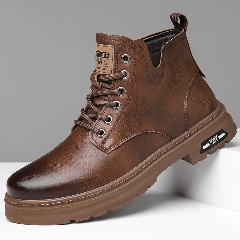 2023 новые мужские модные высокие ботинки Martin из натуральной кожи на флисовой подкладке теплые кожаные ботинки на толстой подошве британские хлопковые ботинки в мотоциклетном стиле