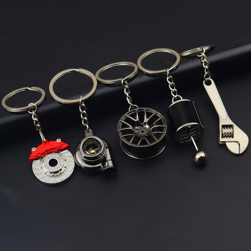 In stock unlimited quantity mixed batch car metal turbine brake gearbox wheel hub adjustable wrench keychain wholesale