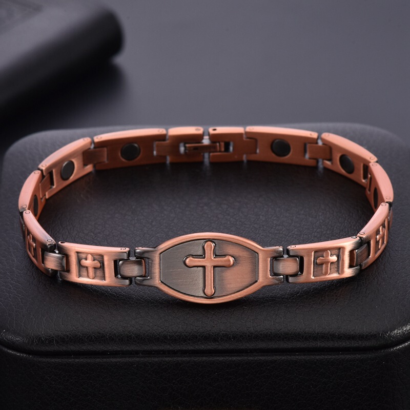 Amazon's Popular Retro Fashion Cross Red Copper Magnetic Bracelet, Atmospheric and Unique Magnetic Red Copper Men's Bracelet