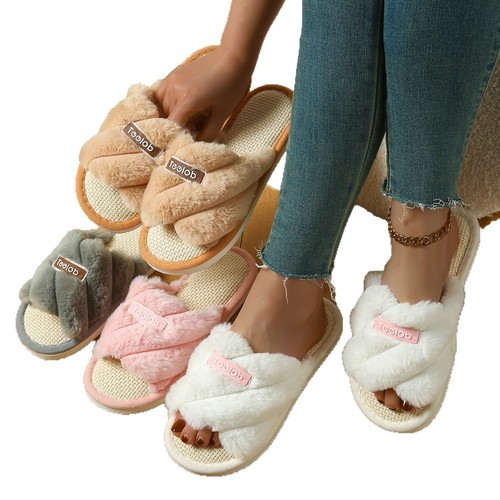 Factory Direct Supply Cross-Border New Linen Floor Mat Fashion Trend Four Seasons Home Slippers Couple Gift Wholesale