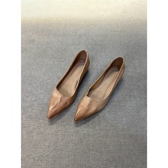 シープスキンバージョン～女性用ポインテッドトゥローヒールシューズ、浅履き通勤靴、ワンステップフレンチシンプルプロフェッショナルワークシューズ