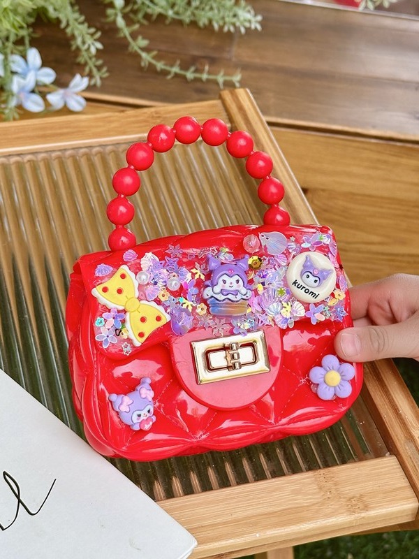 Nuevo bolso de pegamento de crema para niños bolso de mano DIY bolso de material de red chica bolso de hombro lindo