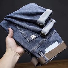 春秋季新款蓝灰色牛仔裤男潮牌韩版潮流百搭高端弹力小脚长裤潮流