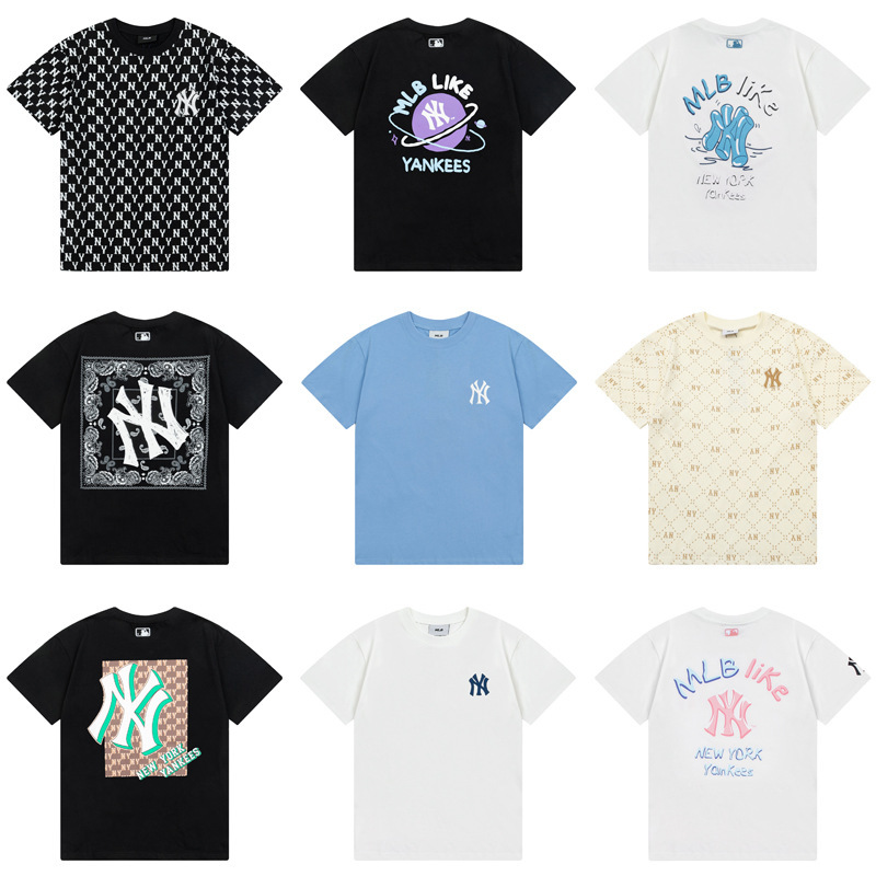 Cross-Border Export Wholesale Summer Korean Full-Print Embroider Trendy Brand Mlb Pure Cotton Loose Short-Sleeved T-Shirts for Men and Women Couples