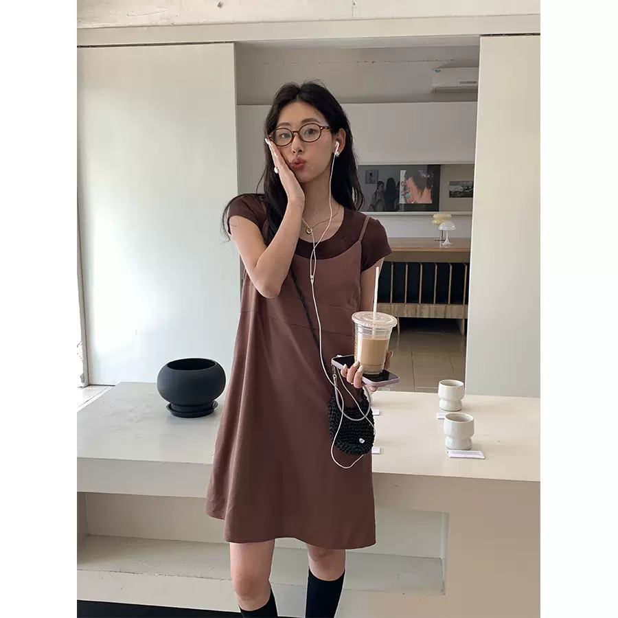 黄峥韩版新款时尚设计感小众棉麻吊带连衣裙叠穿显瘦百搭裙520713