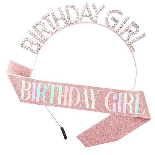 BIRTHDAY girl headband sweet girl headwear birthday party gift hair accessories glitter shoulder strap etiquette belt