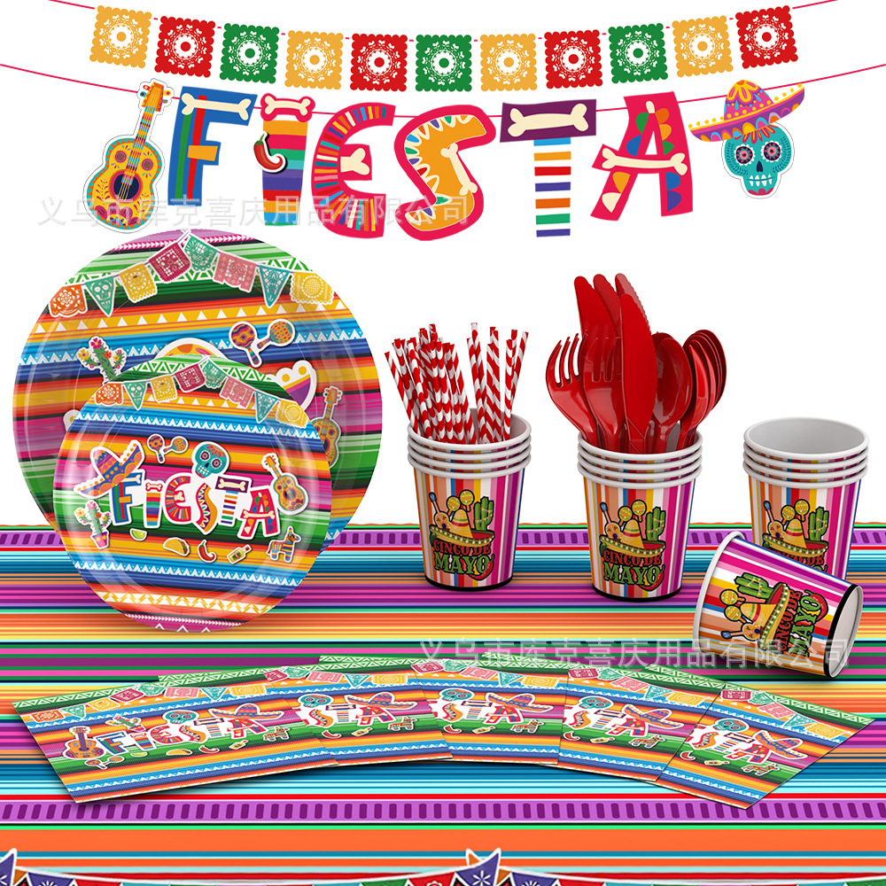 Amazon México carnaval fiesta decoración vintage color rayas papel plato taza de papel tire bandera decoración traje