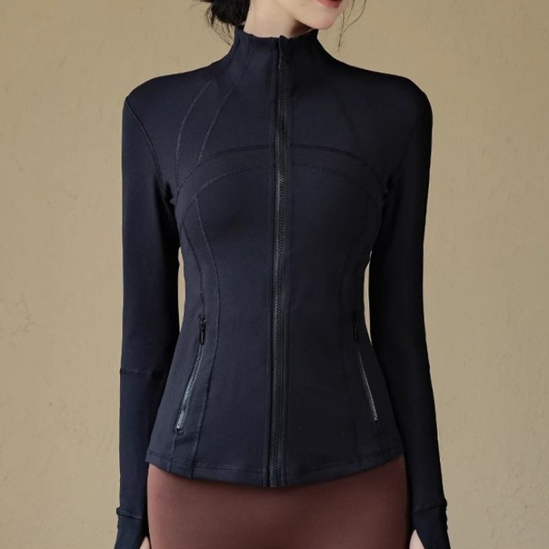 Slim-Fitting Stand-Up Collar Zip-Up Yoga Jacket for Women, Quick-Dry Running and Cycling Sports Top, Long-Sleeve Fitness Wear for Spring