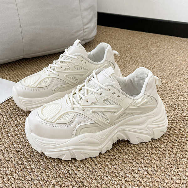 Autumn breathable white sneakers platform with extremely high heels