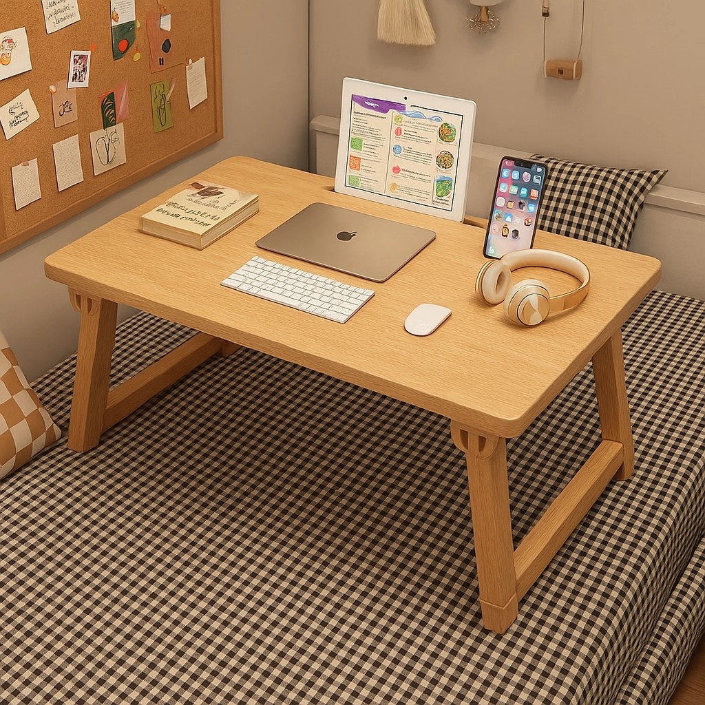 Mesa de cama dormitorio de estudiantes plegable mesa de computadora perezosa mesa de ventana flotante dormitorio simple mesa de estudio de madera sólida