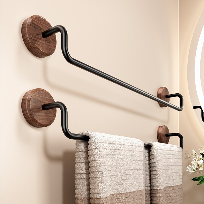 Walnut Bathroom Towel Rack, No-Drill Minimalist Bathroom Towel and Bath Towel Hanging Rod, Washstand Single Rod Storage Rack